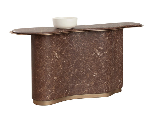 Sunpan Isola Curved Console Table Faux Marble Top Brushed Metal Trim Modern Entryway Accent 113373