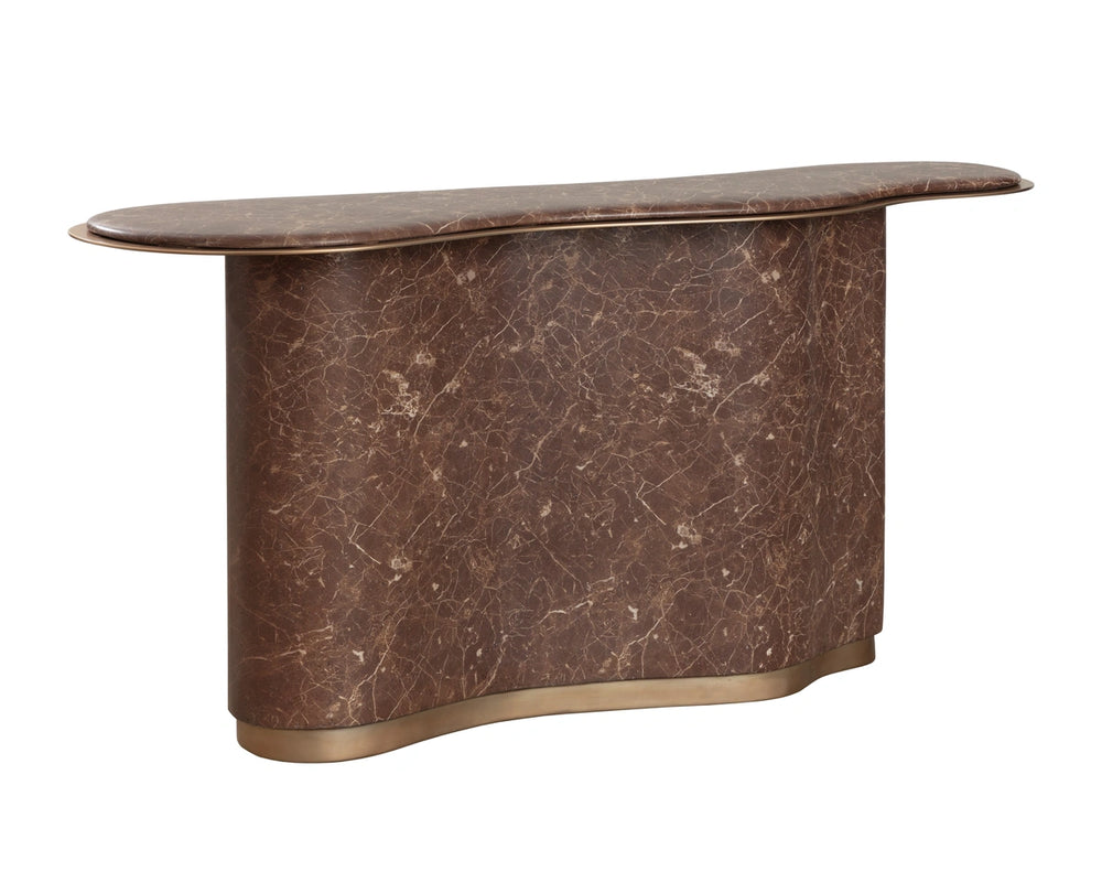 Sunpan Isola Curved Console Table Faux Marble Top Brushed Metal Trim Modern Entryway Accent 113373