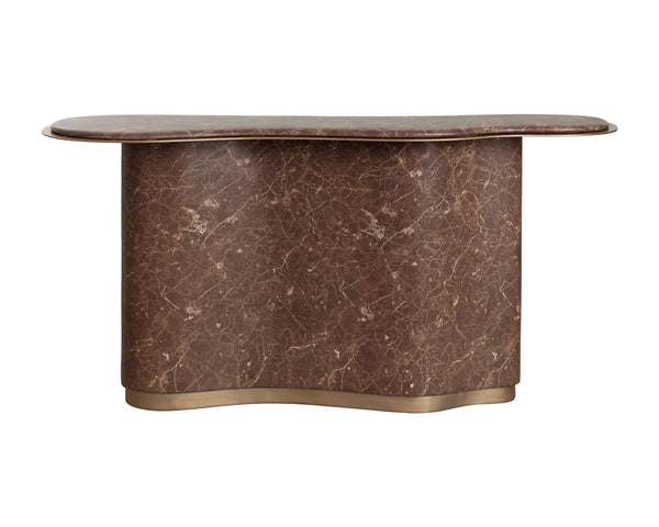 Sunpan Isola Curved Console Table Faux Marble Top Brushed Metal Trim Modern Entryway Accent 113373
