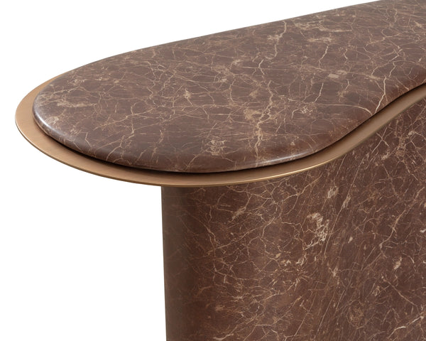 Sunpan Isola Curved Console Table Faux Marble Top Brushed Metal Trim Modern Entryway Accent 113373