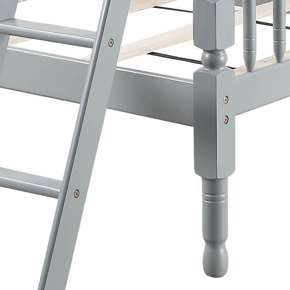 English Elm Grey Twin Over Twin Bunk Bed - Space-Saving Design, Sturdy Pine Construction & Safe Access Features B062S00492