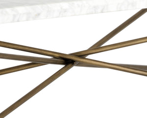 Sunpan Skyy Coffee Table - Elegant Carrara Marble Design with Antique Brass Frame for Modern Spaces Rectangular - 55W x 31.5D x 15H