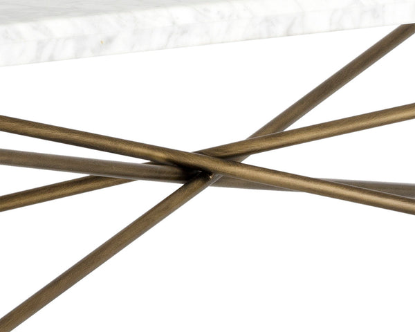 Sunpan Skyy Coffee Table - Elegant Carrara Marble Design with Antique Brass Frame for Modern Spaces Rectangular - 55W x 31.5D x 15H