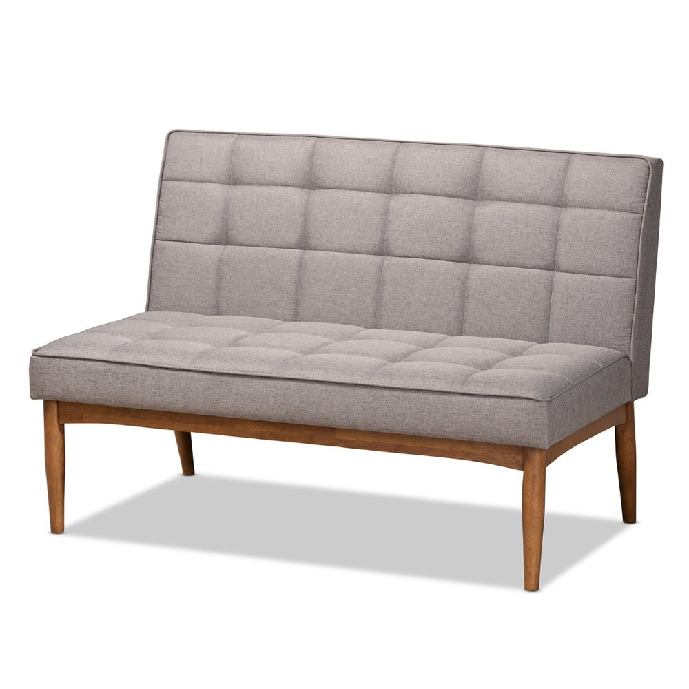 Baxton Studio Baxton Studio Sanford Mid-Century Modern Grey Upholstered Dining Nook Banquette Set for Small Spaces BBT8051.11-Grey/Walnut-2PC SF Bench