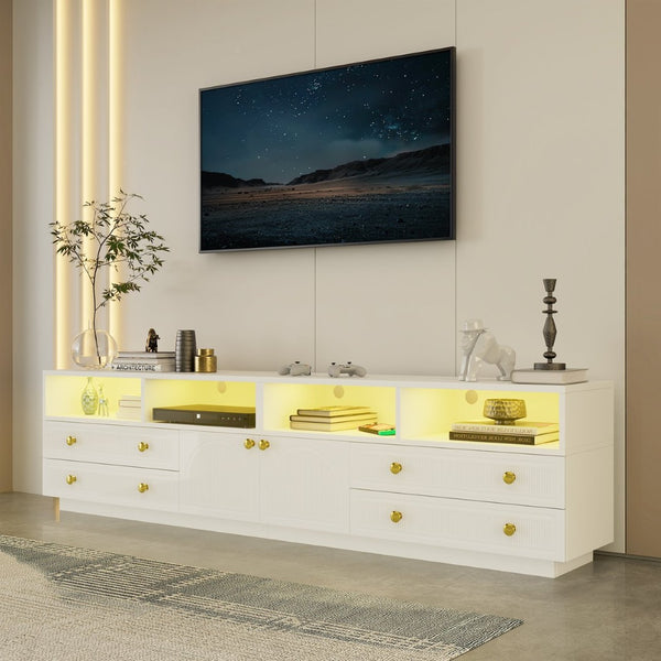 English Elm Tv Stand with Rgb Led Lighting High Gloss Entertainment Center for Large Living Rooms White T3773P416494