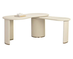Sunpan Mariposa Executive Desk with Rotating Work Surface Faux Leather and Brushed Gold Trim 113411