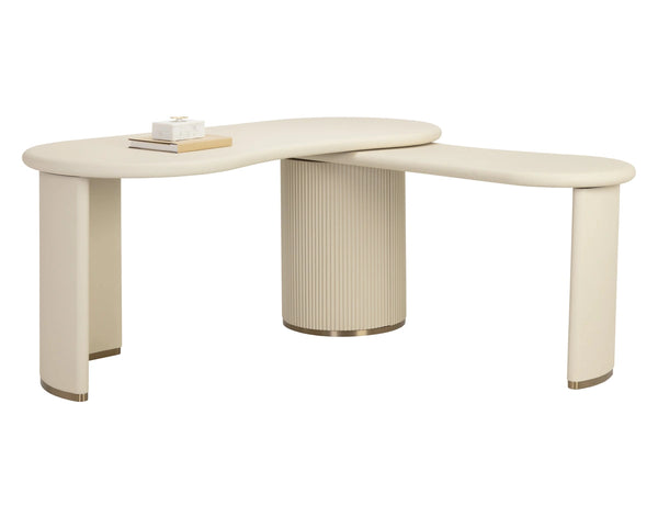Sunpan Mariposa Executive Desk with Rotating Work Surface Faux Leather and Brushed Gold Trim 113411