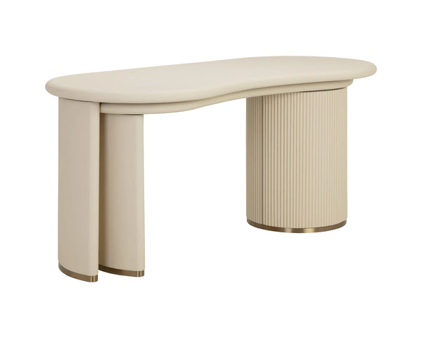 Sunpan Mariposa Executive Desk with Rotating Work Surface Faux Leather and Brushed Gold Trim 113411