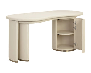 Sunpan Mariposa Executive Desk with Rotating Work Surface Faux Leather and Brushed Gold Trim 113411