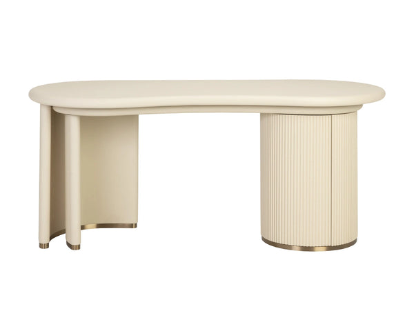 Sunpan Mariposa Executive Desk with Rotating Work Surface Faux Leather and Brushed Gold Trim 113411