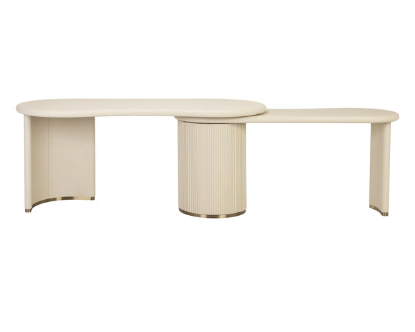 Sunpan Mariposa Executive Desk with Rotating Work Surface Faux Leather and Brushed Gold Trim 113411