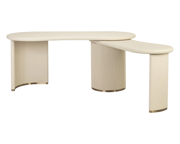 Sunpan Mariposa Executive Desk with Rotating Work Surface Faux Leather and Brushed Gold Trim 113411