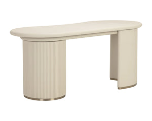 Sunpan Mariposa Executive Desk with Rotating Work Surface Faux Leather and Brushed Gold Trim 113411