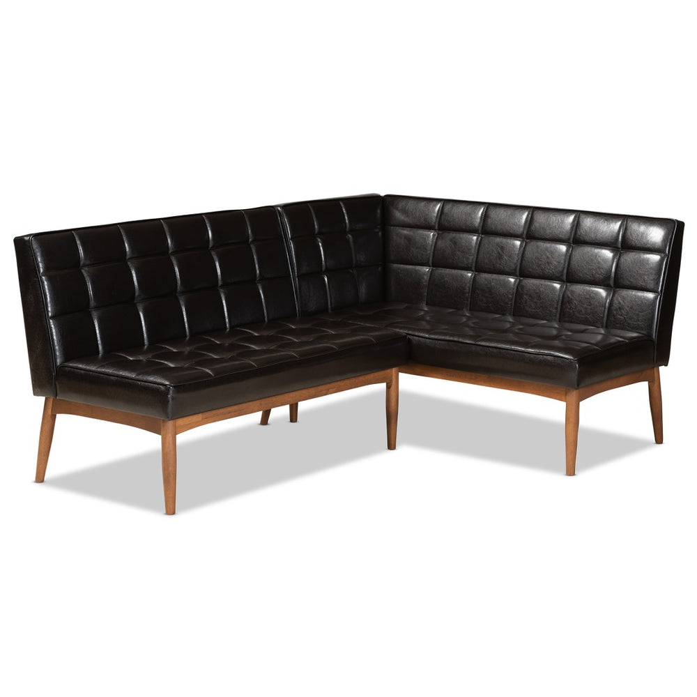 Baxton Studio Baxton Studio Sanford Mid-Century Modern Banquette Set - Stylish Dark Brown Faux Leather & Walnut Finish BBT8051.11-Dark Brown/Walnut-2PC SF Bench