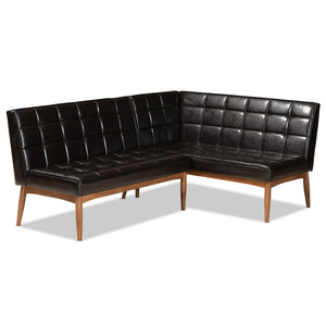 Baxton Studio Baxton Studio Sanford Mid-Century Modern Banquette Set - Stylish Dark Brown Faux Leather & Walnut Finish BBT8051.11-Dark Brown/Walnut-2PC SF Bench