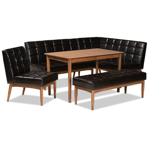 Baxton Studio Baxton Studio Mid-Century Modern 5-Piece Dining Nook Set with Dark Brown Upholstered Seating Sanford 5-Piece BBT8051.11-Dark Brown/Walnut-5PC Dining Nook Set