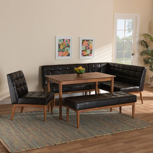 Baxton Studio Baxton Studio Mid-Century Modern 5-Piece Dining Nook Set with Dark Brown Upholstered Seating Sanford 5-Piece BBT8051.11-Dark Brown/Walnut-5PC Dining Nook Set