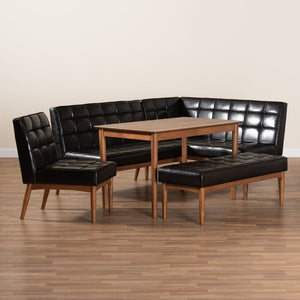 Baxton Studio Baxton Studio Mid-Century Modern 5-Piece Dining Nook Set with Dark Brown Upholstered Seating Sanford 5-Piece BBT8051.11-Dark Brown/Walnut-5PC Dining Nook Set