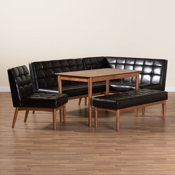 Baxton Studio Baxton Studio Mid-Century Modern 5-Piece Dining Nook Set with Dark Brown Upholstered Seating Sanford 5-Piece BBT8051.11-Dark Brown/Walnut-5PC Dining Nook Set
