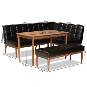 Baxton Studio Baxton Studio Mid-Century Modern 5-Piece Dining Nook Set with Dark Brown Upholstered Seating Sanford 4-Piece BBT8051.11-Dark Brown/Walnut-4PC Dining Nook Set