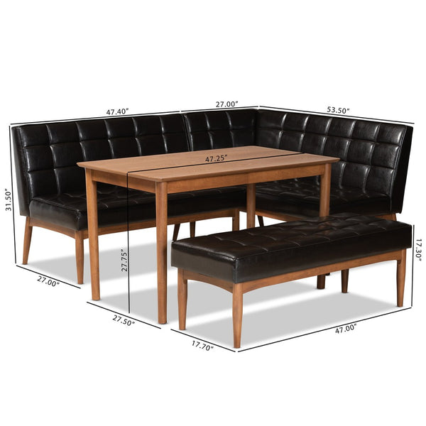 Baxton Studio Baxton Studio Mid-Century Modern 5-Piece Dining Nook Set with Dark Brown Upholstered Seating Sanford 4-Piece BBT8051.11-Dark Brown/Walnut-4PC Dining Nook Set