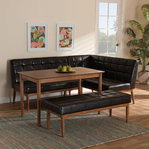 Baxton Studio Baxton Studio Mid-Century Modern 5-Piece Dining Nook Set with Dark Brown Upholstered Seating Sanford 4-Piece BBT8051.11-Dark Brown/Walnut-4PC Dining Nook Set