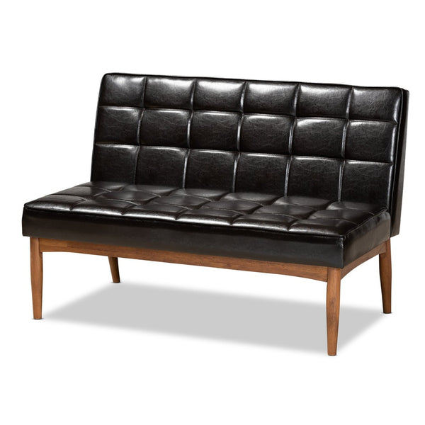 Baxton Studio Baxton Studio Sanford Mid-Century Modern Banquette Set - Stylish Dark Brown Faux Leather & Walnut Finish BBT8051.11-Dark Brown/Walnut-2PC SF Bench