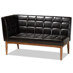 Baxton Studio Baxton Studio Sanford Mid-Century Modern Banquette Set - Stylish Dark Brown Faux Leather & Walnut Finish BBT8051.11-Dark Brown/Walnut-2PC SF Bench