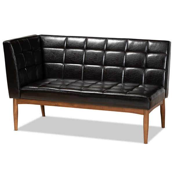 Baxton Studio Baxton Studio Sanford Mid-Century Modern Banquette Set - Stylish Dark Brown Faux Leather & Walnut Finish BBT8051.11-Dark Brown/Walnut-2PC SF Bench