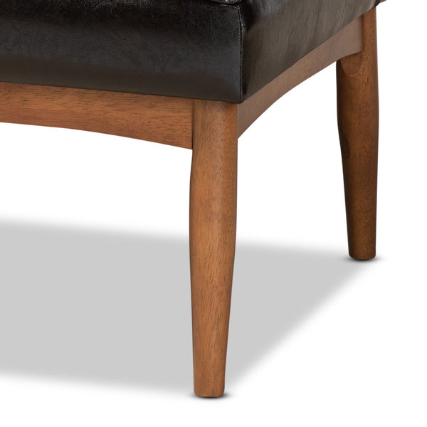Baxton Studio Baxton Studio Sanford Mid-Century Modern Banquette Set - Stylish Dark Brown Faux Leather & Walnut Finish BBT8051.11-Dark Brown/Walnut-2PC SF Bench