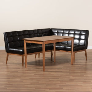 Baxton Studio Baxton Studio Mid-Century Modern 5-Piece Dining Nook Set with Dark Brown Upholstered Seating Sanford 3-Piece BBT8051.11-Dark Brown/Walnut-3PC Dining Nook Set
