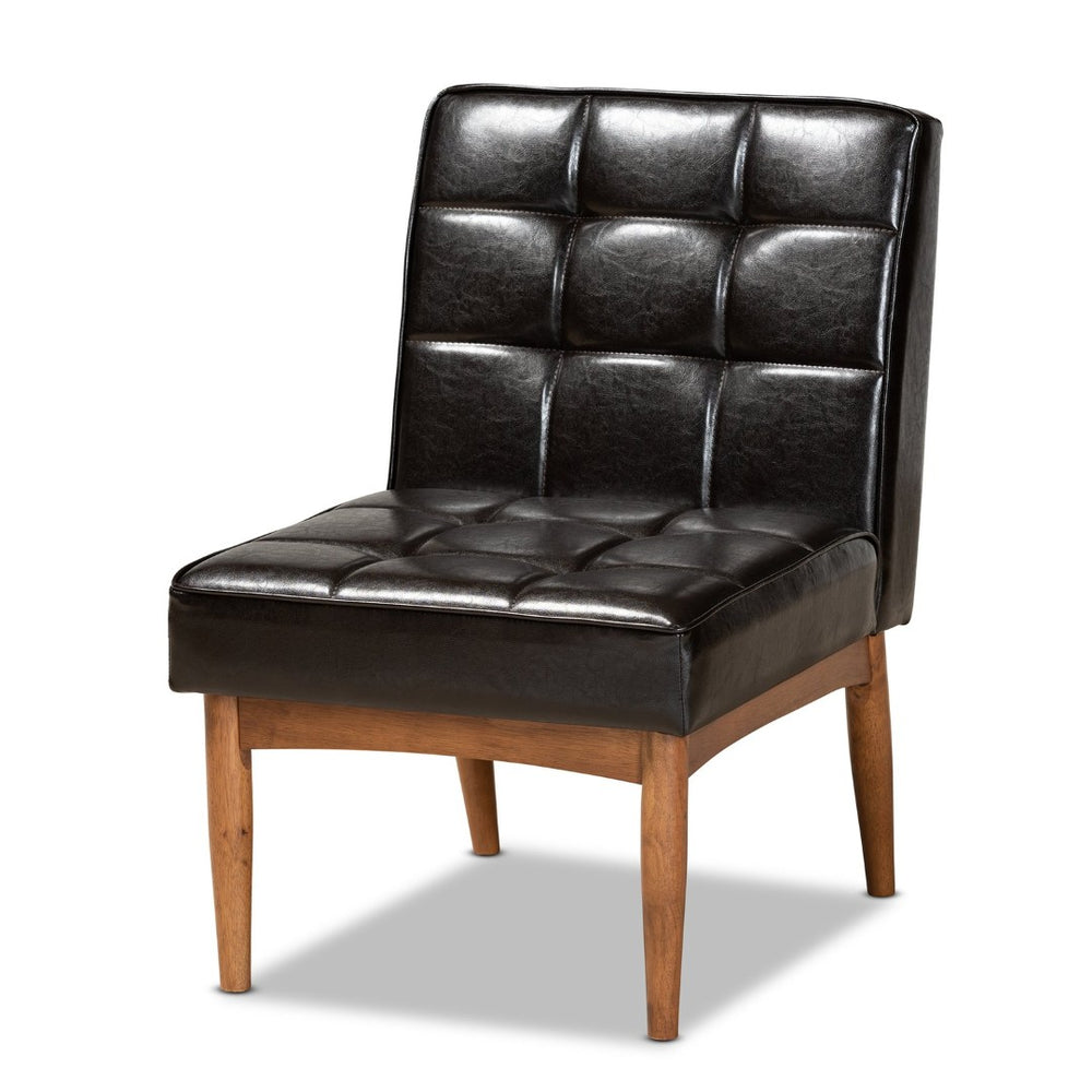 Baxton Studio Baxton Studio Sanford Mid-Century Modern Dining Chair - Dark Brown Faux Leather & Walnut Finish BBT8051.11-Dark Brown/Walnut-CC