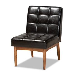 Baxton Studio Baxton Studio Sanford Mid-Century Modern Dining Chair - Dark Brown Faux Leather & Walnut Finish BBT8051.11-Dark Brown/Walnut-CC