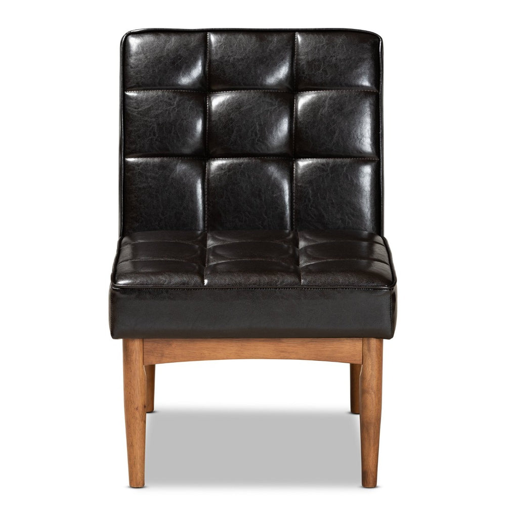 Baxton Studio Baxton Studio Sanford Mid-Century Modern Dining Chair - Dark Brown Faux Leather & Walnut Finish BBT8051.11-Dark Brown/Walnut-CC