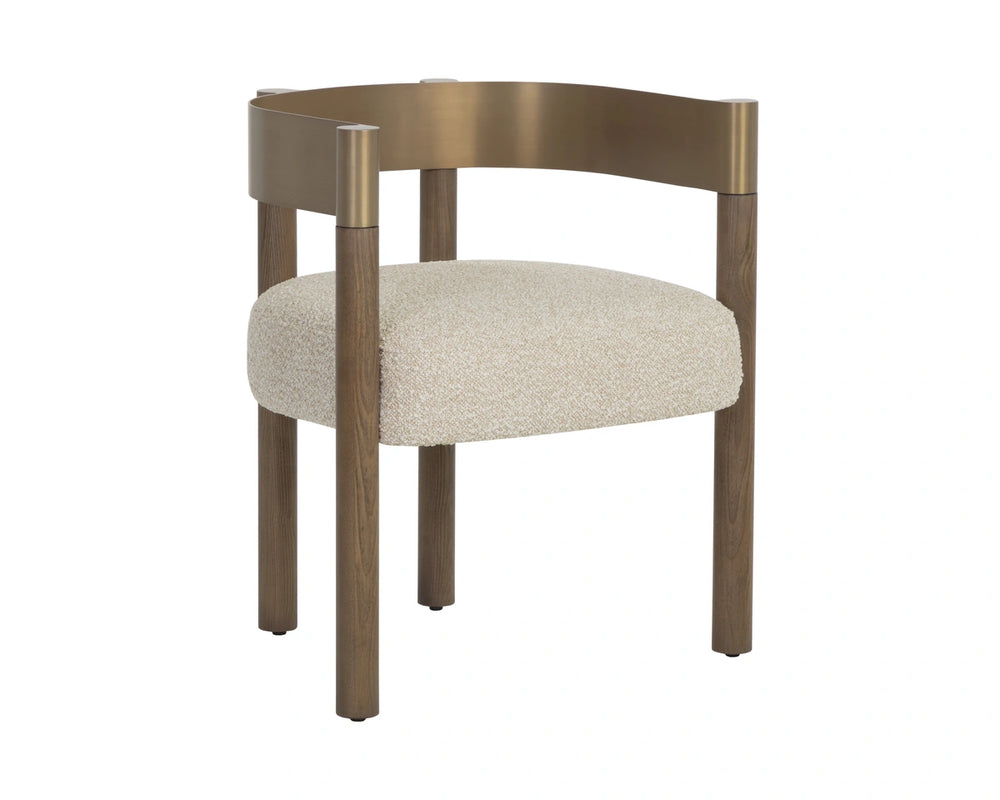 Sunpan Manolo Upholstered Dining Arm Chair Brass Backrest Ash Wood Frame Modern Style 113440