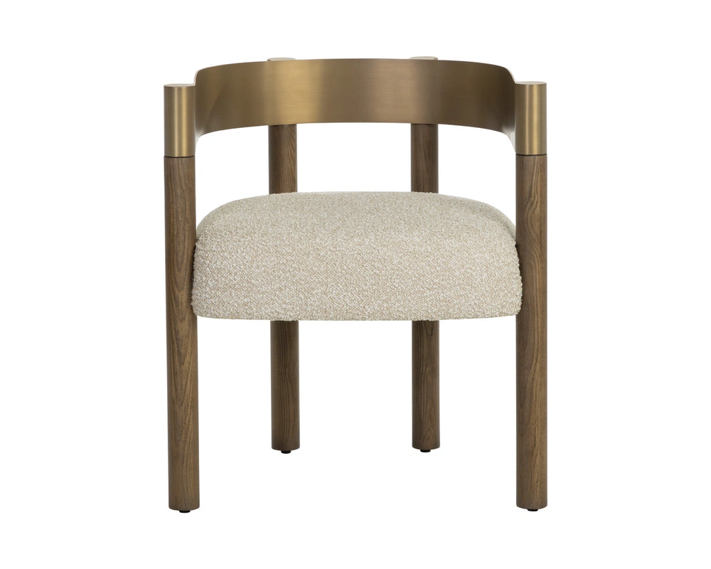 Sunpan Manolo Upholstered Dining Arm Chair Brass Backrest Ash Wood Frame Modern Style 113440