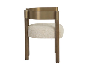 Sunpan Manolo Upholstered Dining Arm Chair Brass Backrest Ash Wood Frame Modern Style 113440
