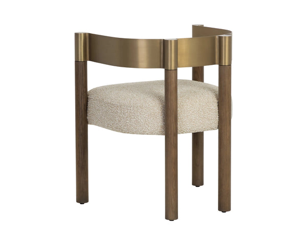 Sunpan Manolo Upholstered Dining Arm Chair Brass Backrest Ash Wood Frame Modern Style 113440