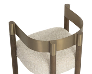 Sunpan Manolo Upholstered Dining Arm Chair Brass Backrest Ash Wood Frame Modern Style 113440
