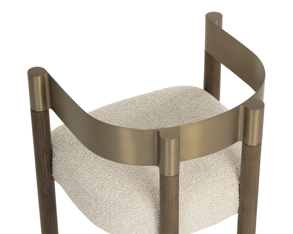 Sunpan Manolo Upholstered Dining Arm Chair Brass Backrest Ash Wood Frame Modern Style 113440