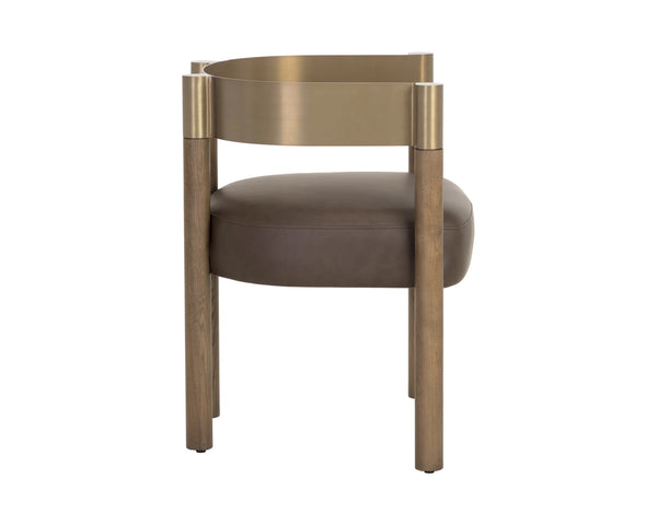 Sunpan Manolo Dining Armchair Faux Leather Seat Brass Steel Arc Wood Frame Modern 113441