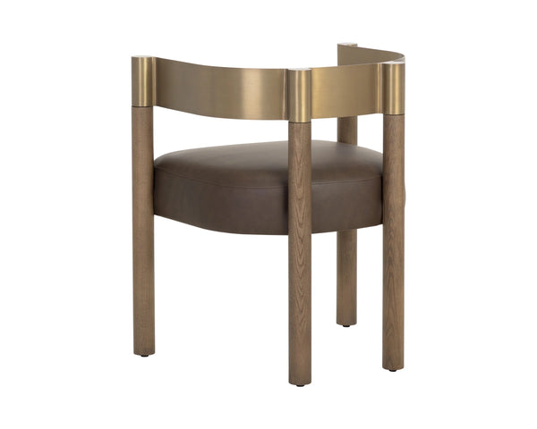 Sunpan Manolo Dining Armchair Faux Leather Seat Brass Steel Arc Wood Frame Modern 113441