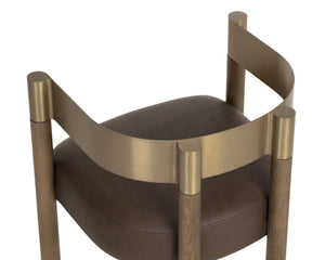 Sunpan Manolo Dining Armchair Faux Leather Seat Brass Steel Arc Wood Frame Modern 113441