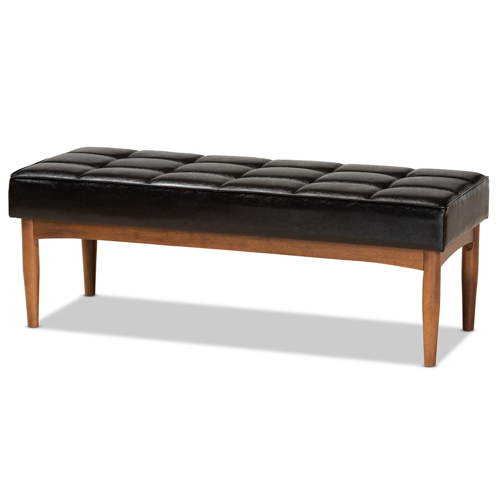 Baxton Studio Baxton Studio Sanford Mid-Century Dining Bench - Dark Brown Faux Leather & Walnut Frame Comfort BBT8051.11-Dark Brown/Walnut-Bench