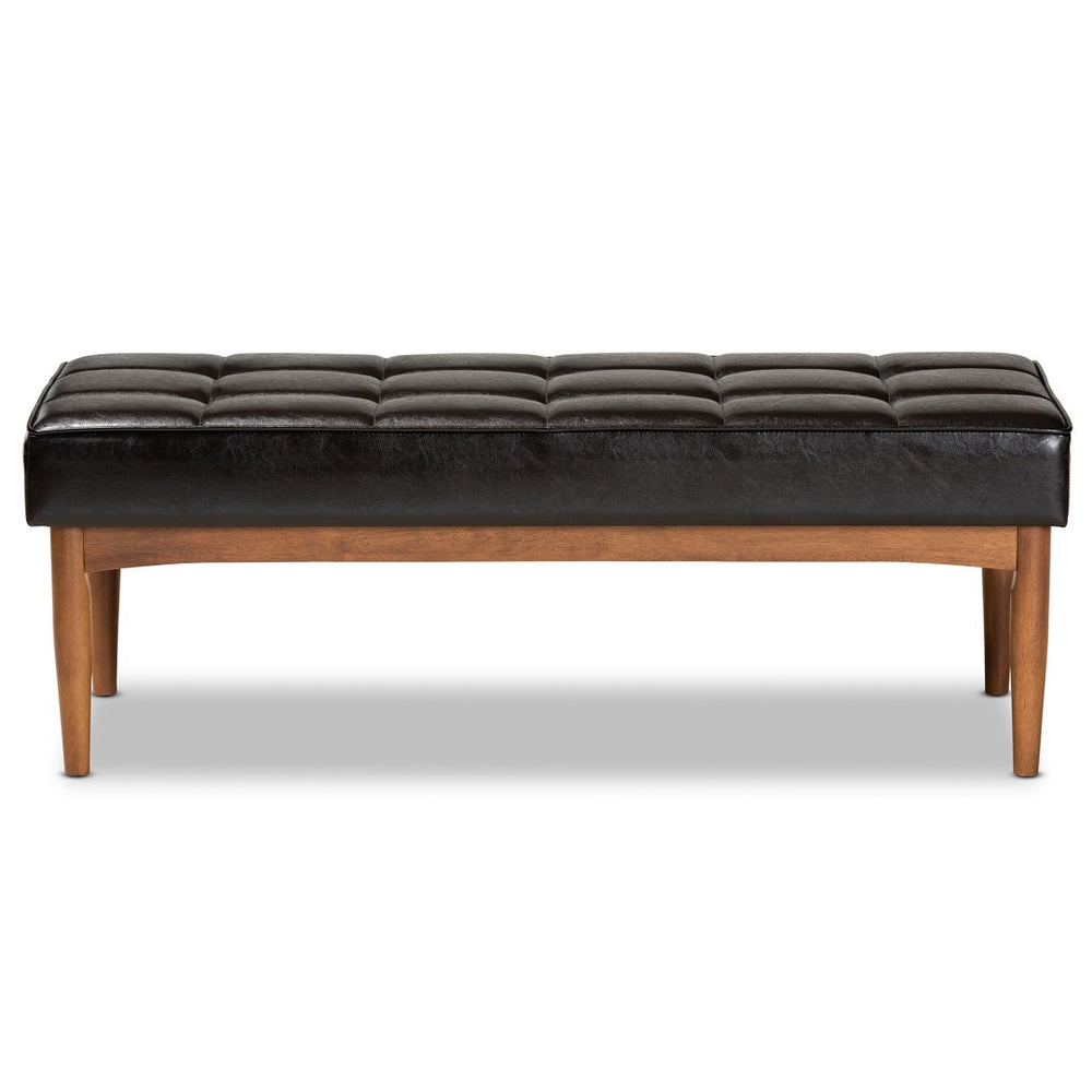 Baxton Studio Baxton Studio Sanford Mid-Century Dining Bench - Dark Brown Faux Leather & Walnut Frame Comfort BBT8051.11-Dark Brown/Walnut-Bench