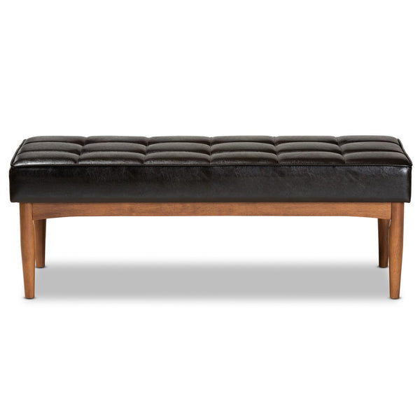 Baxton Studio Baxton Studio Sanford Mid-Century Dining Bench - Dark Brown Faux Leather & Walnut Frame Comfort BBT8051.11-Dark Brown/Walnut-Bench