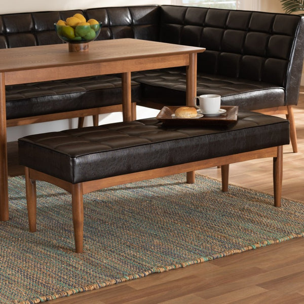 Baxton Studio Baxton Studio Sanford Mid-Century Dining Bench - Dark Brown Faux Leather & Walnut Frame Comfort BBT8051.11-Dark Brown/Walnut-Bench