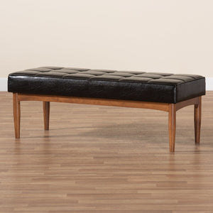 Baxton Studio Baxton Studio Sanford Mid-Century Dining Bench - Dark Brown Faux Leather & Walnut Frame Comfort BBT8051.11-Dark Brown/Walnut-Bench