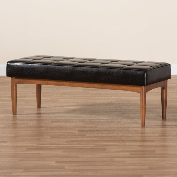 Baxton Studio Baxton Studio Sanford Mid-Century Dining Bench - Dark Brown Faux Leather & Walnut Frame Comfort BBT8051.11-Dark Brown/Walnut-Bench