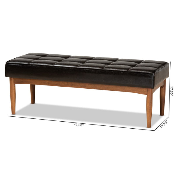 Baxton Studio Baxton Studio Sanford Mid-Century Dining Bench - Dark Brown Faux Leather & Walnut Frame Comfort BBT8051.11-Dark Brown/Walnut-Bench